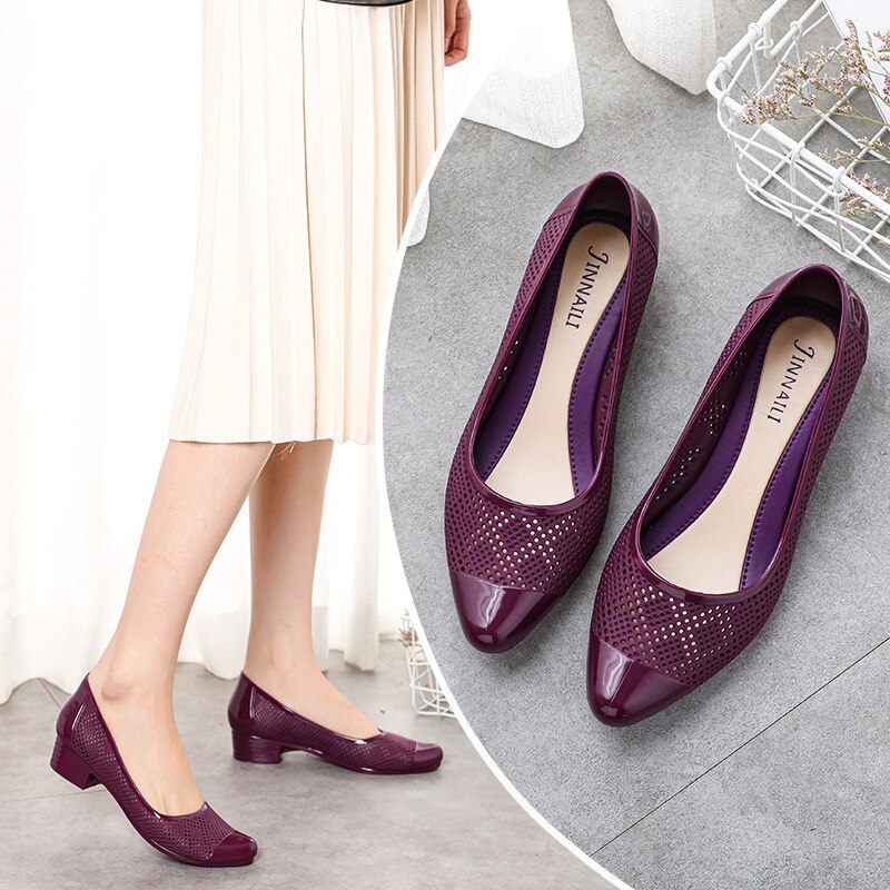 Vrouwen Sandalen Mesh Dames Pompen Vrouwen Schoenen Ademende Slip Vrouwelijke Lage Hakken Hollow Out Zomer Sandalen Pu Mode