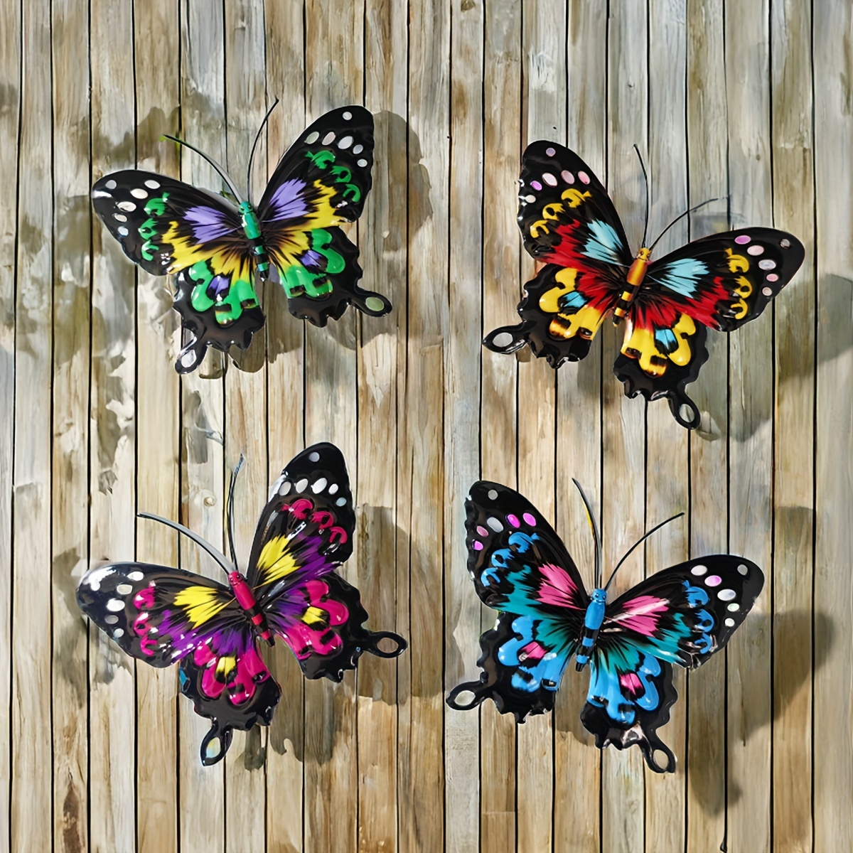 4-pack kleurrijke metalen vlinder kunst aan de muur - ijzeren slinger decor voor tuin, yar balkon buiten hek kunst decoratie ideaal cadeau: Default Title