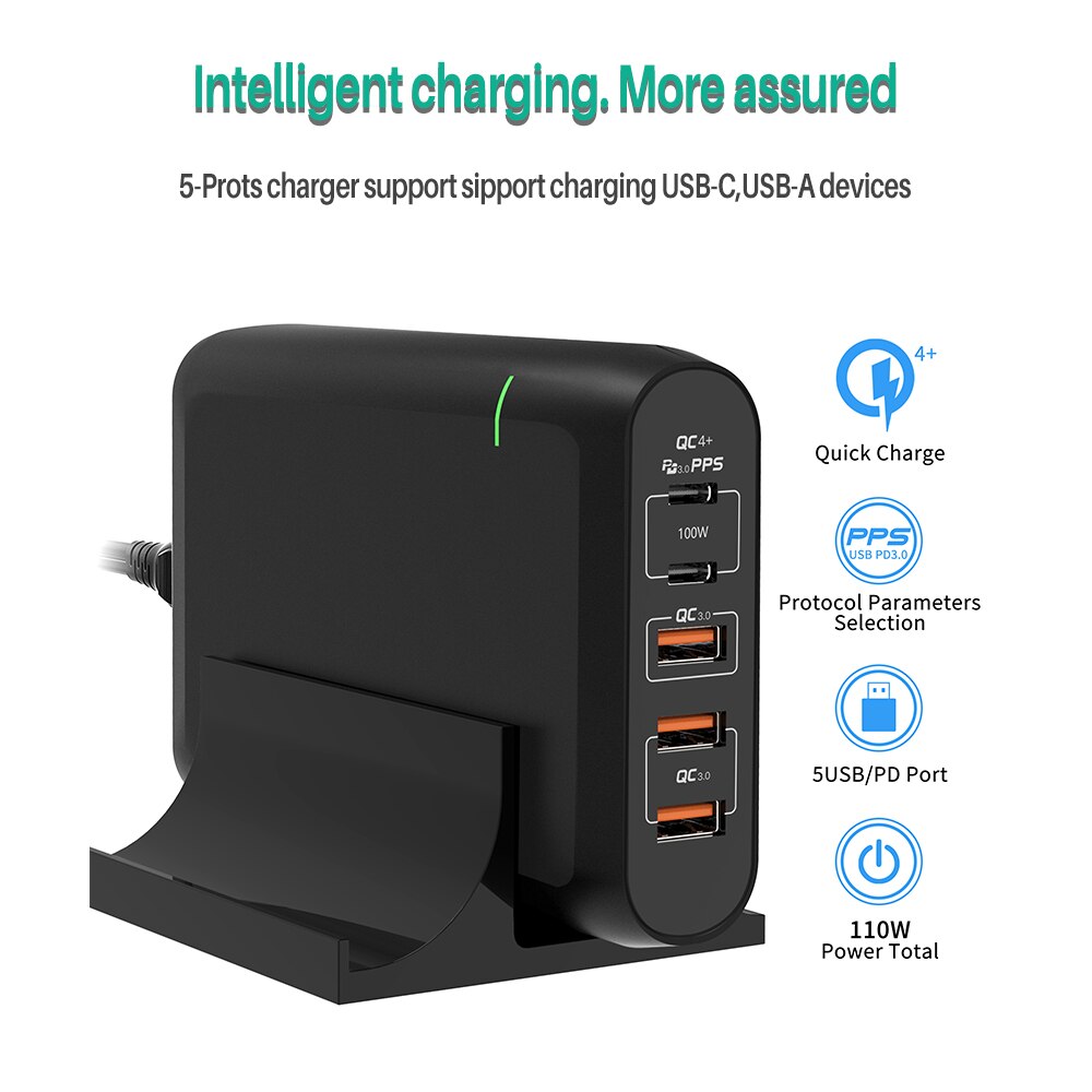 Caricabatterie rapido USB C GaN SiC da 110W carica rapida 4.0 3.0 QC 100W tipo C PD 65W caricabatterie rapido per Macbook Pro iPad iPhone Samsung Xiaomi