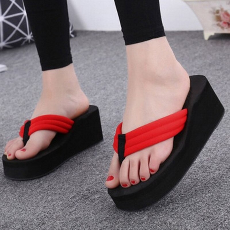 Clip Toes Flip Flops Womens Wedge Sandals Summer Sandals Casual Beach Slippers Waterproof Platform Wedges Slippers