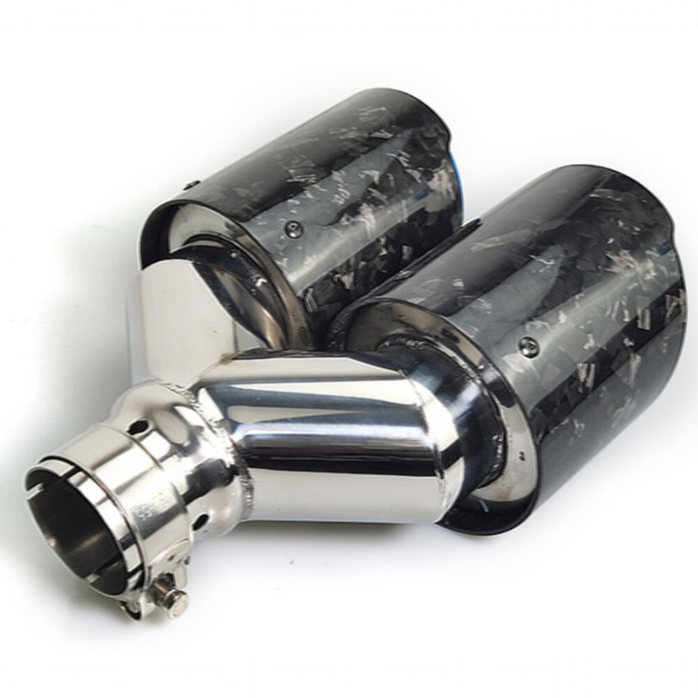 1Pc Auto Modificatie Universele Dual Glanzend Zwarte Auto Uitlaatpijp Uitlaat Pijp Forgedcarbon Fiber Uitlaat Tip Universele