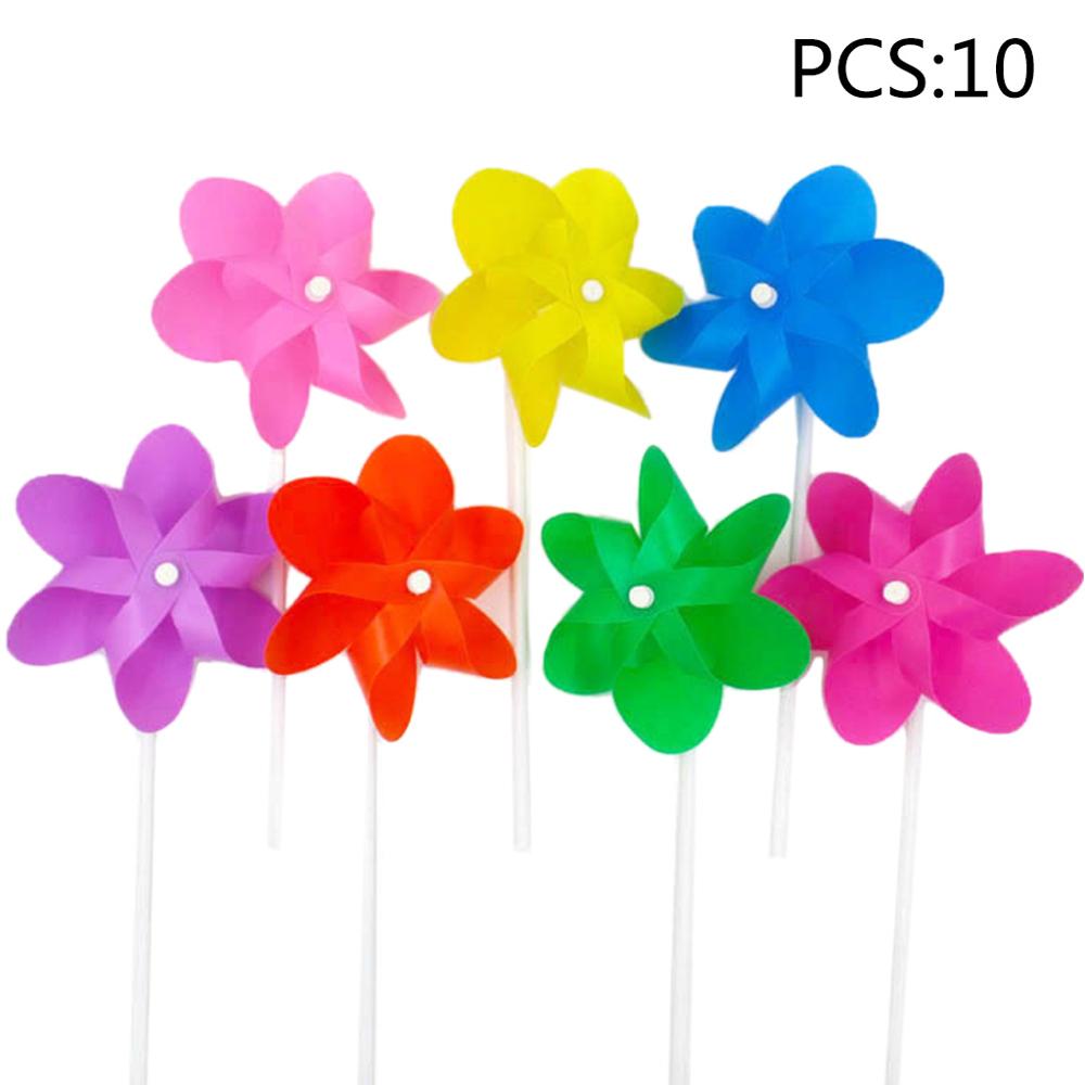 Molino de viento pequeño de seis hojas para niños, juguete de decoración de plástico colorido para exteriores, 10 Uds.