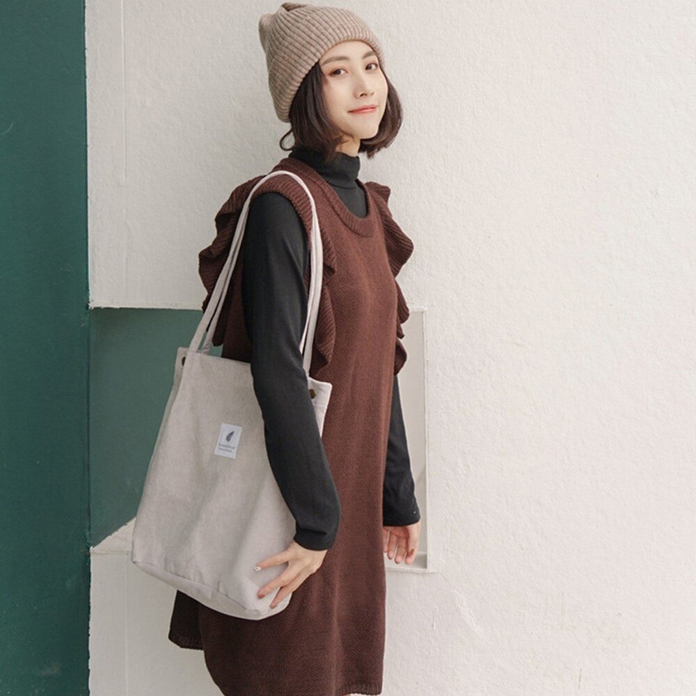 Woman Corduroy Shoulder Bag Reusable Shopping Bags for women Casual Tote Female Handbag