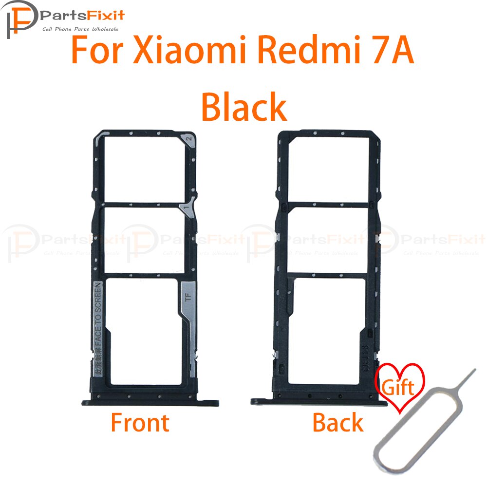 Plateau de carte SIM pour Redmi 7A, fente de carte SIM, adaptateur de fente de carte, pièces de rechange avec broche d'éjection gratuite: Black