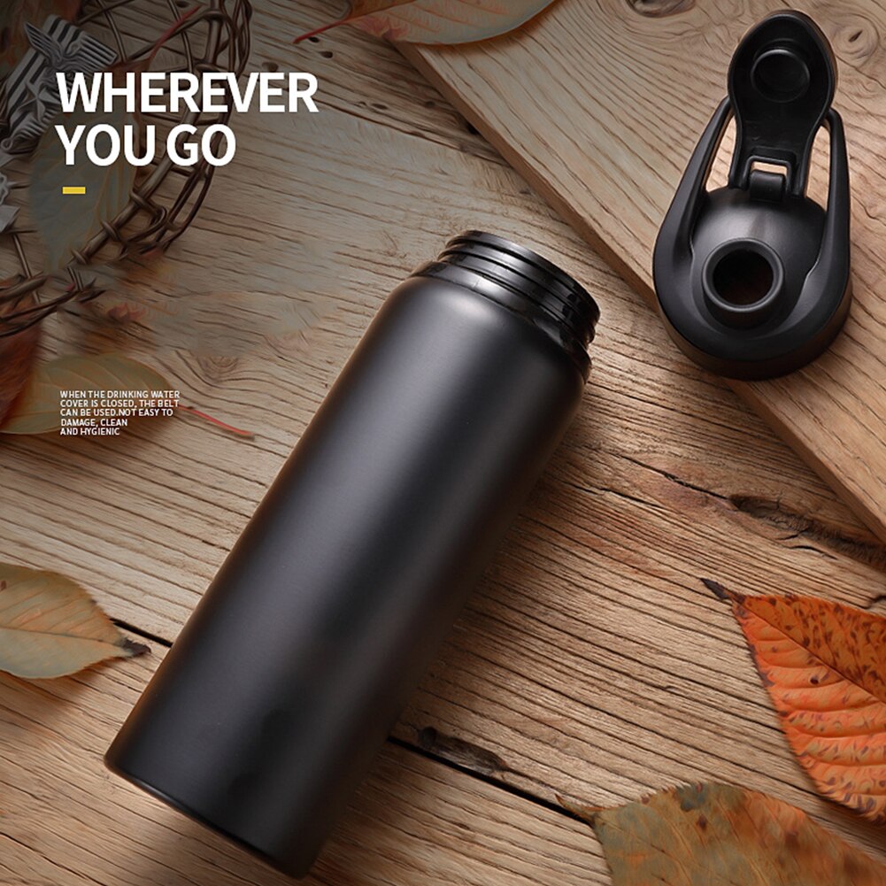 700ml Stainless Steel Water Bottle Cup Black Bottles for Outdoor Sports Travel Portable Leakproof Drinking Bottles Kettle Cup