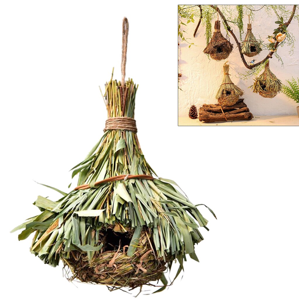 Hand-Made Woven Pattern Innovative Pet Bird Nest Straw Bird House Grass Gourd Birdhouse Garden Decorations: Style1 S