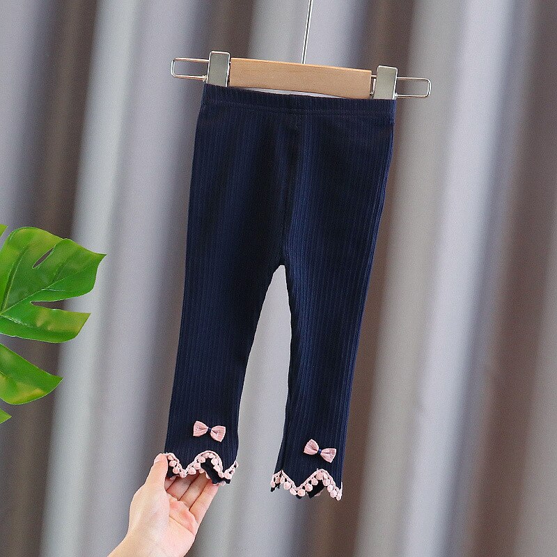 printemps bébé filles coton dentelle macramé nœud coton pantalon maigre enfants enfants Legging pantalon: Navy Blue / 6M