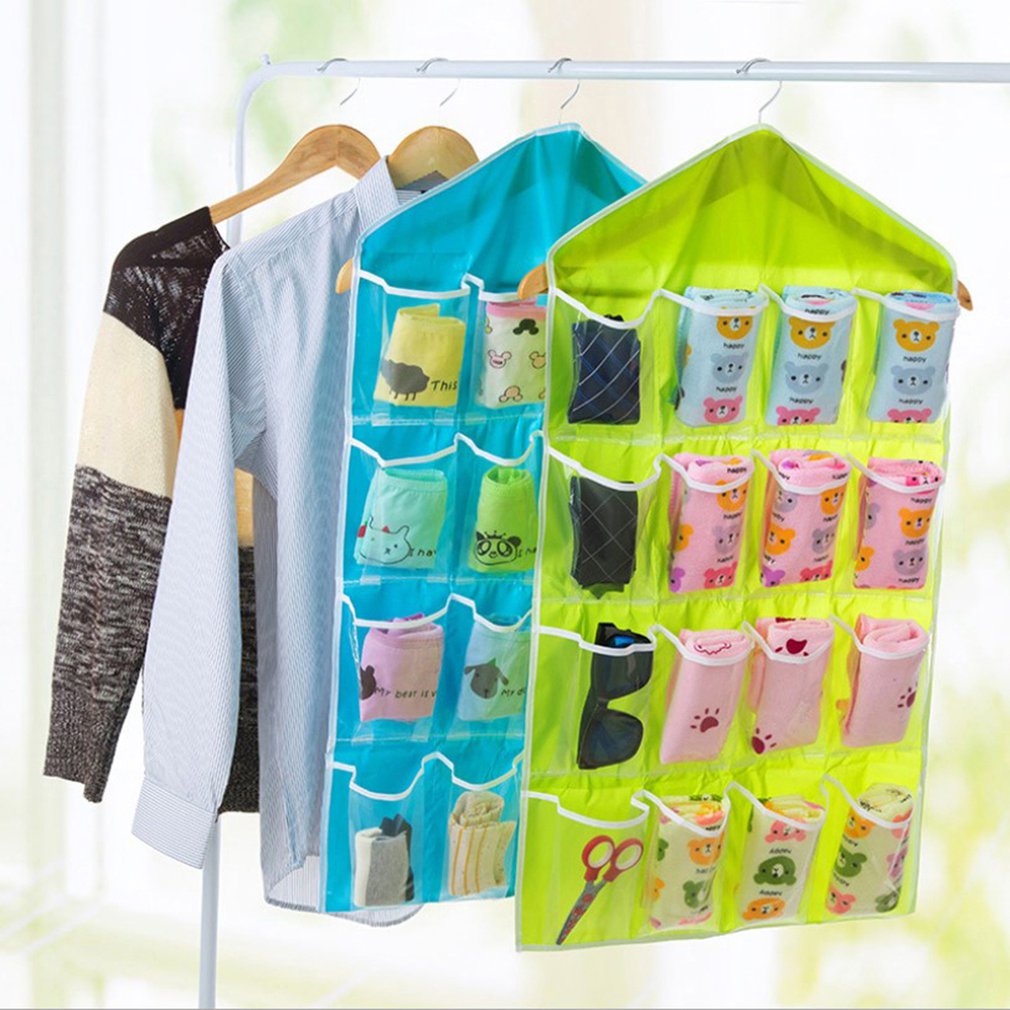 16 poches visibles organisateur suspendu pour armoire placard sac de rangement Transparent porte mur clair sac divers avec pochette de suspension