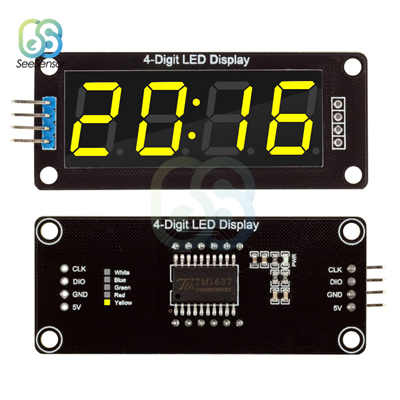 Tm1637 0.56 &quot; 0.56 tommer 4- -cifret digitalt ur led displayrør 7 segmenter led ur dobbelt prikker modul til arduino: Gul skærm