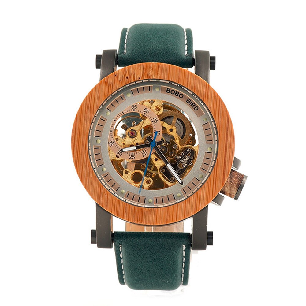 Bobo Vogel Houten Mechanische Horloges Heren Horloges Voor Man Mechanische Horloges Mannelijke Luxe Lederen Band Relogio Masculino: GK013-1