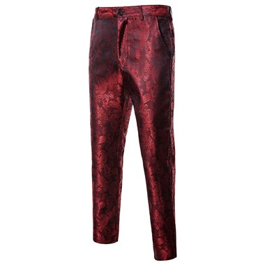 Høst og vinter herre klassiske jacquard dressbukser størrelse 3xl slanke menn business bankett kjole bukser: Burgunder / Xxxl