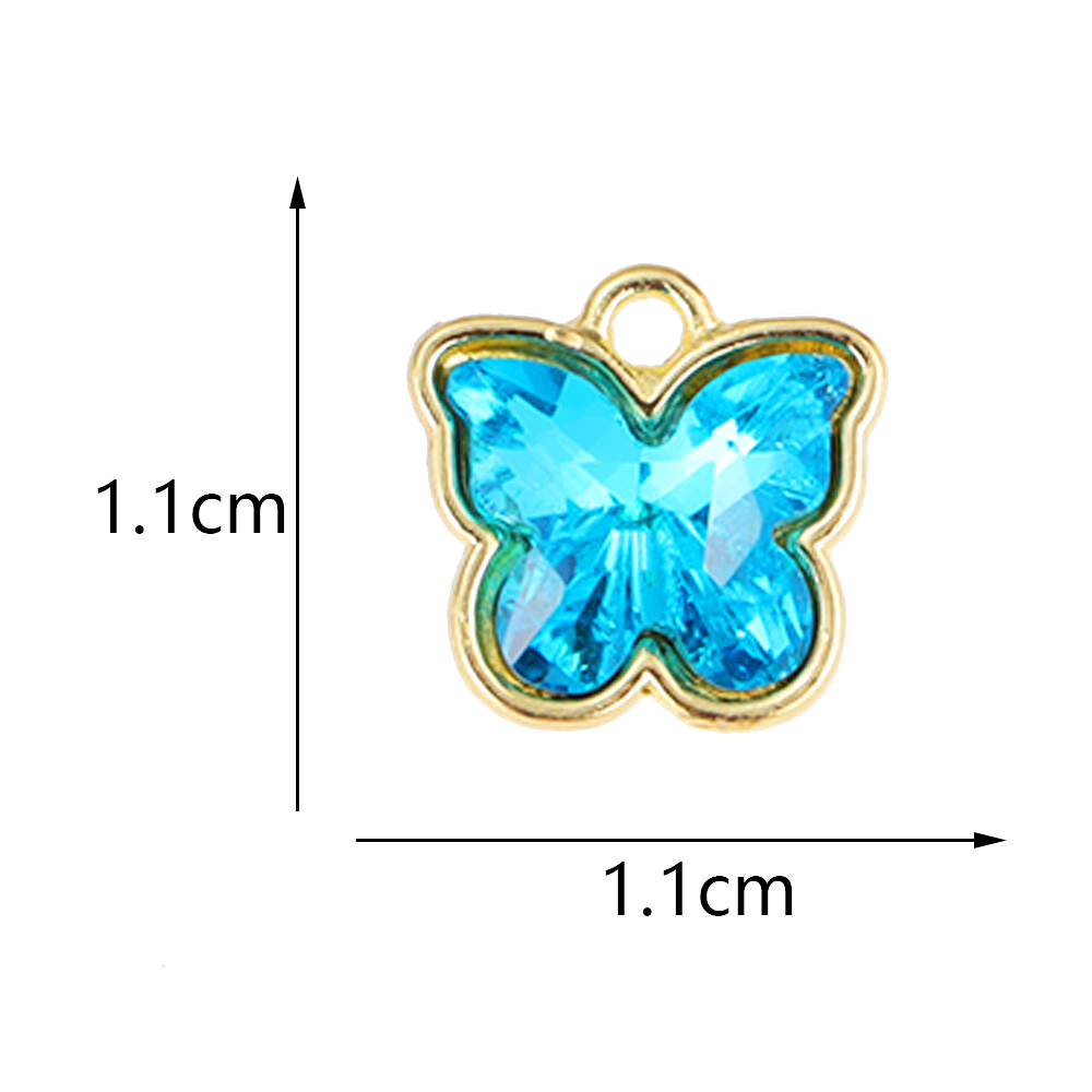 10 Uds. De abalorios de mariposa de cristal Multicolor de 11mm, colgante pequeño de cristal, manualidades, pendientes, collar, accesorios de decoración de joyería