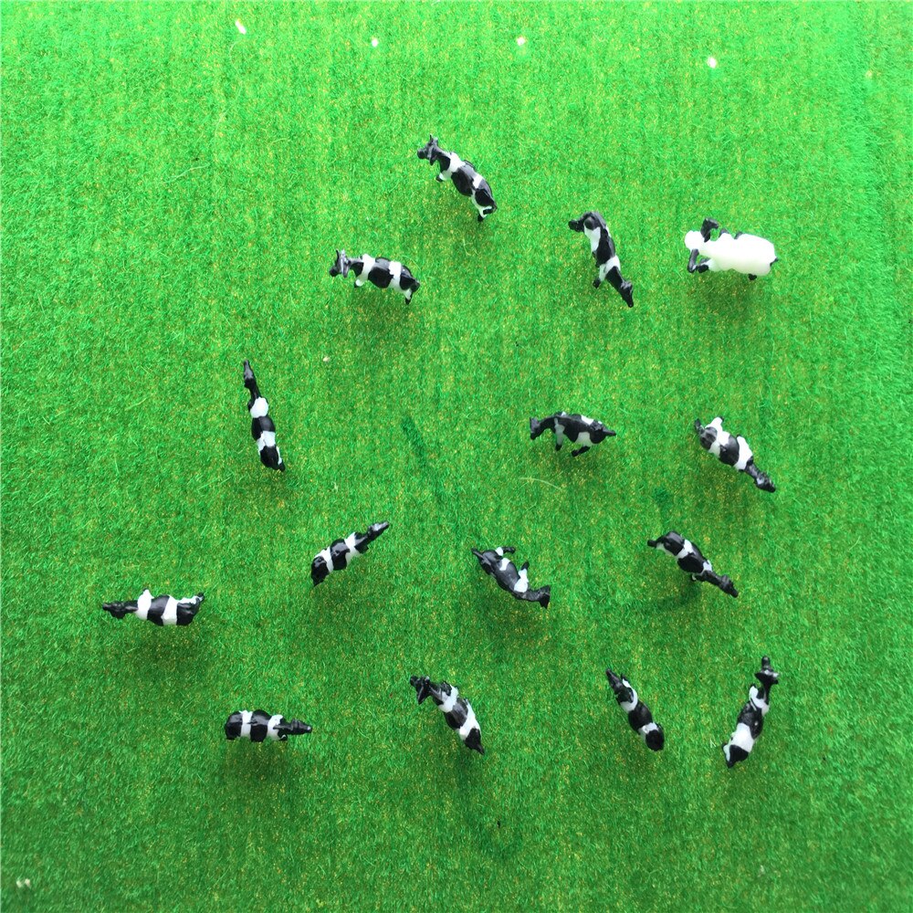 100pcs 1:150 Scale Tiny Model Painted Black And White Farm Animals Cow For Diorama Miniature Model Farm Landscape Making