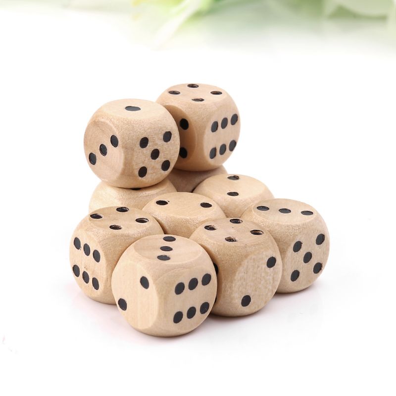 10pcs 6 Sided Wood Dice Point Cubes Round Corner Party Kid Toys Game 14*14*14mm