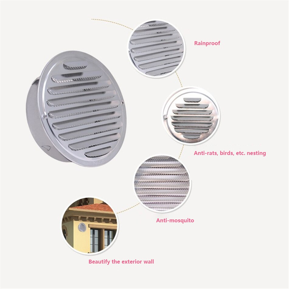 Rejilla de ventilación Exterior de pared aire ventilación de acero inoxidable rejillas de ventilación redondas 70/80/100/120/150/160/180/200mm ventilación de aire
