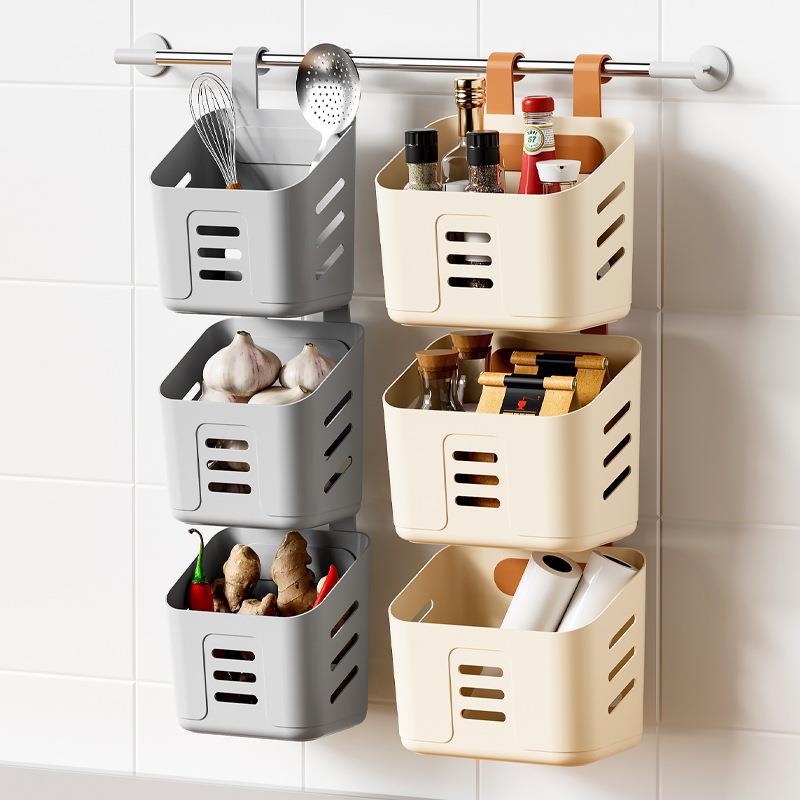 Kitchen Hanging Storage Basket Household Hanging Basket Bathroom Shelf Hangable Toilet Wall Hanging Plastic Kitchen Organizer