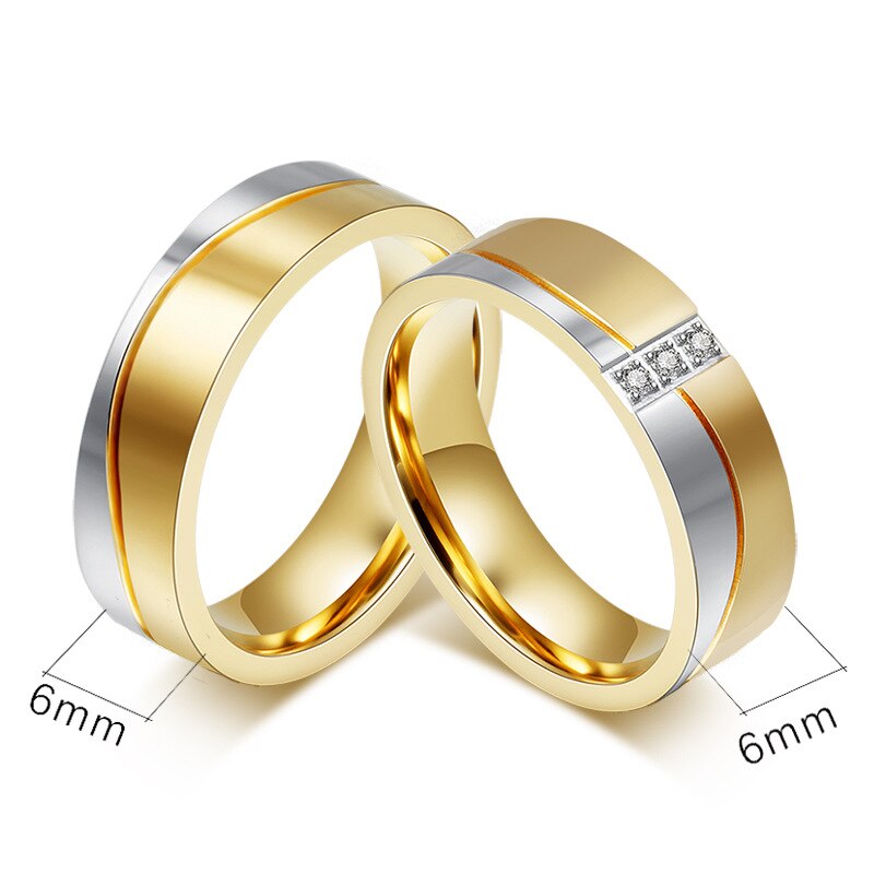 Hochzeit Ring für Paar Gold Farbe Edelstahl Ring CZ Stein Weiblichen und Männlichen Allianz Schmuck