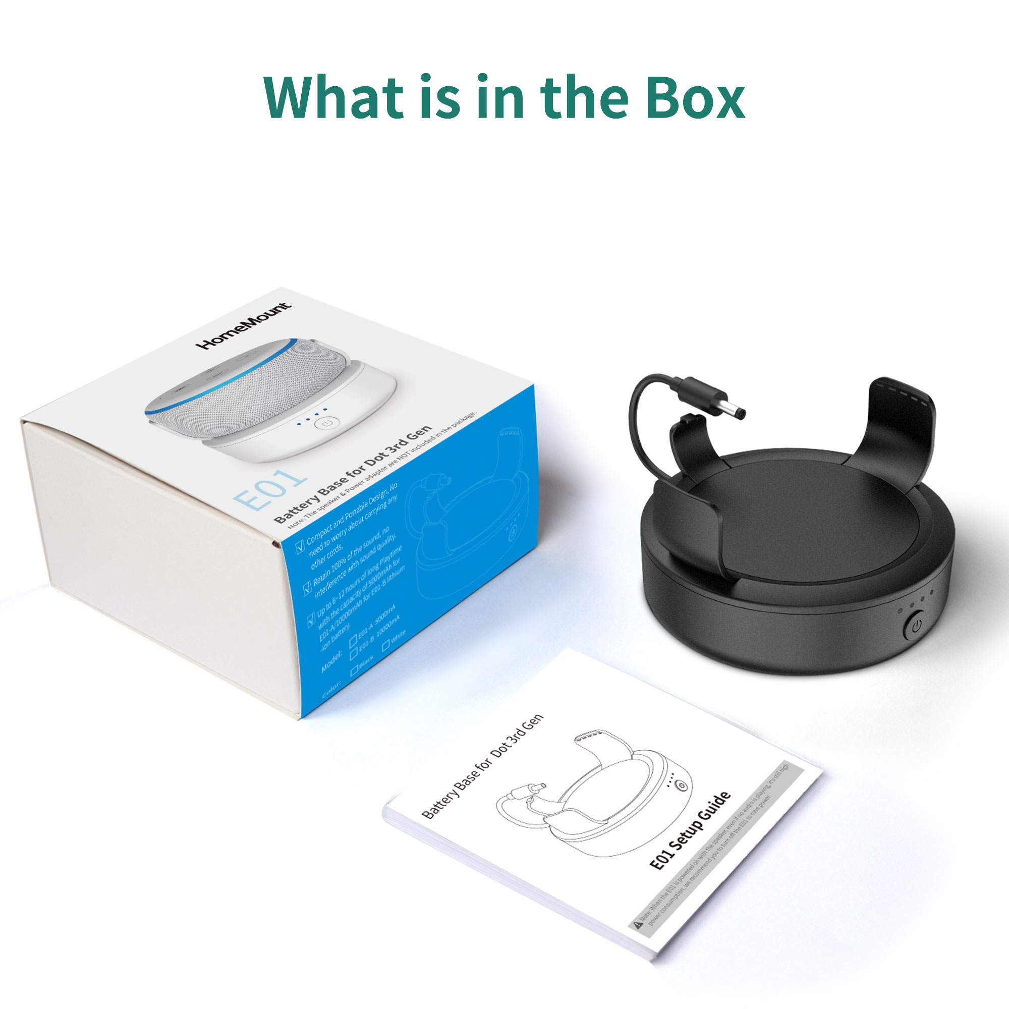 Accueil Base de batterie pour Alexa Echo Dot 3e génération, capacité de 10000mAh, Compatible avec chargeur de support de haut-parleur intelligent