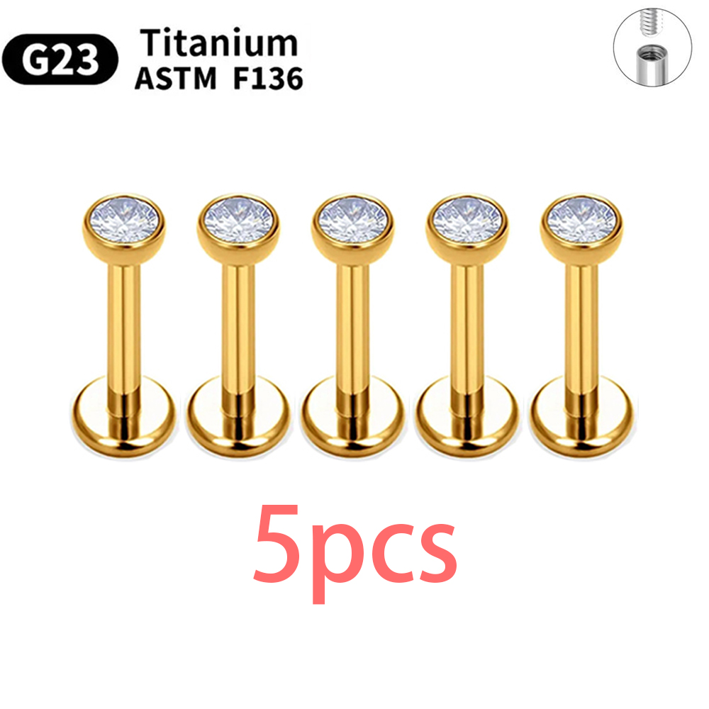 5/50 Uds G23 Ttianium Piercing Labret labio Stud 16G hilo interno pendiente oreja Nasal clavo Tragus cartílago hélice Daith cuerpo
