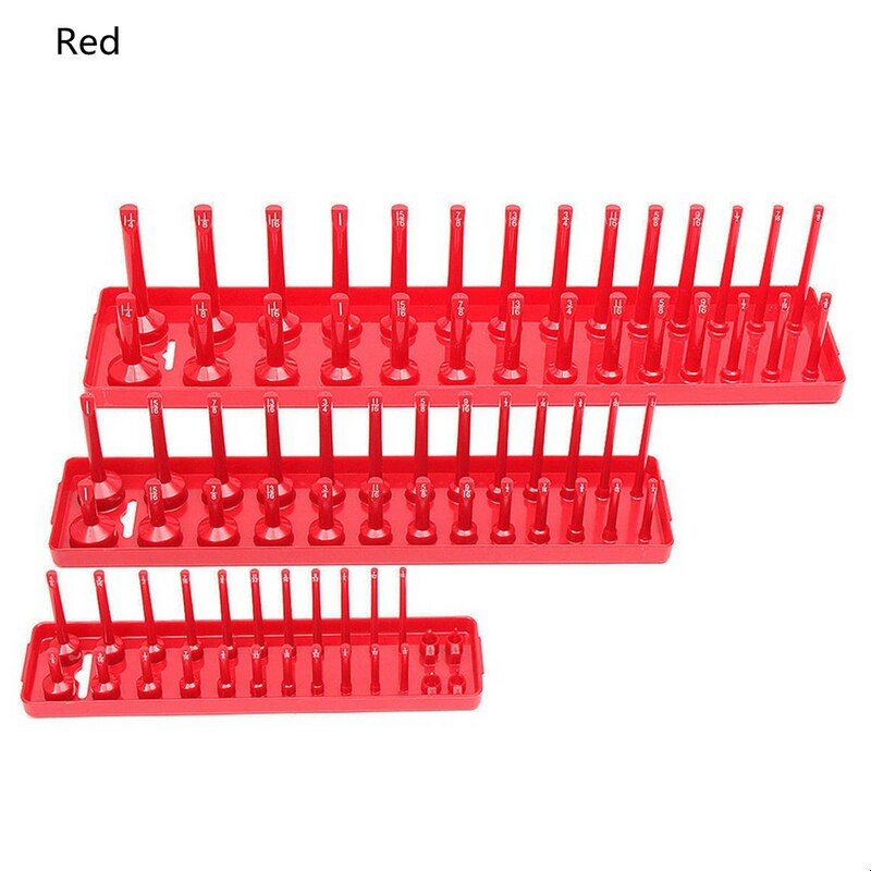 3/6 stk sæt 1/4 '' 3/8 '' 1/2 '' sokkel arrangør ærmeholder garage opbevaringsværktøj metrisk sae plast hjem værktøj rack bakke arrangør: 6 stk rød