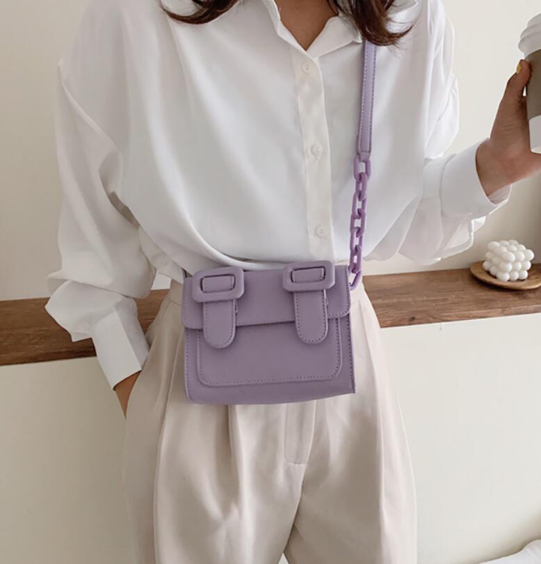 Contrast color Leather Crossbody Bags For Women Travel Handbag Simple Shoulder Messenger Bag Ladies Cross Body Bag: 17 CM Purple