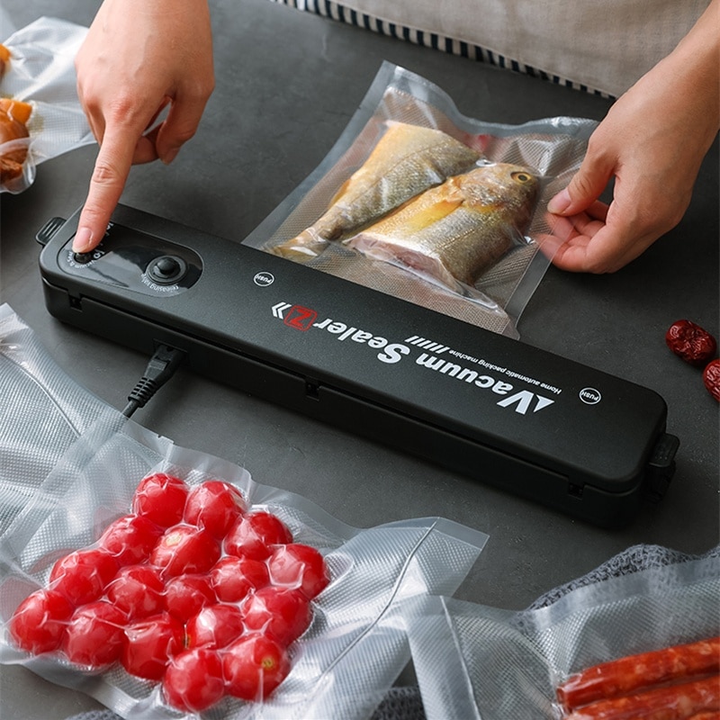 220V/110V Vacuum Sealer Packaging Machine EU/UK/US Plug With Free 10pcs Vacuum Bags Household Black Food Vacuum Sealer