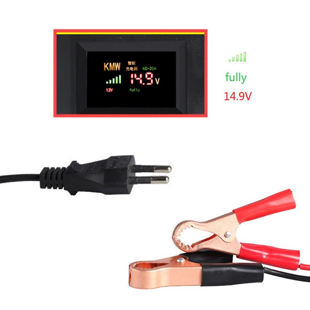 12V Intelligent Battery Charger LED Digital Display Fast 20A Lead Acid Battery Charger EU/US For Automobile Car Motorcycle
