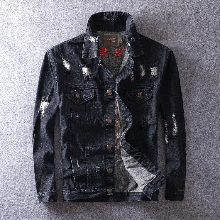 Men's Embroidery Denim jacket Hole men's coat