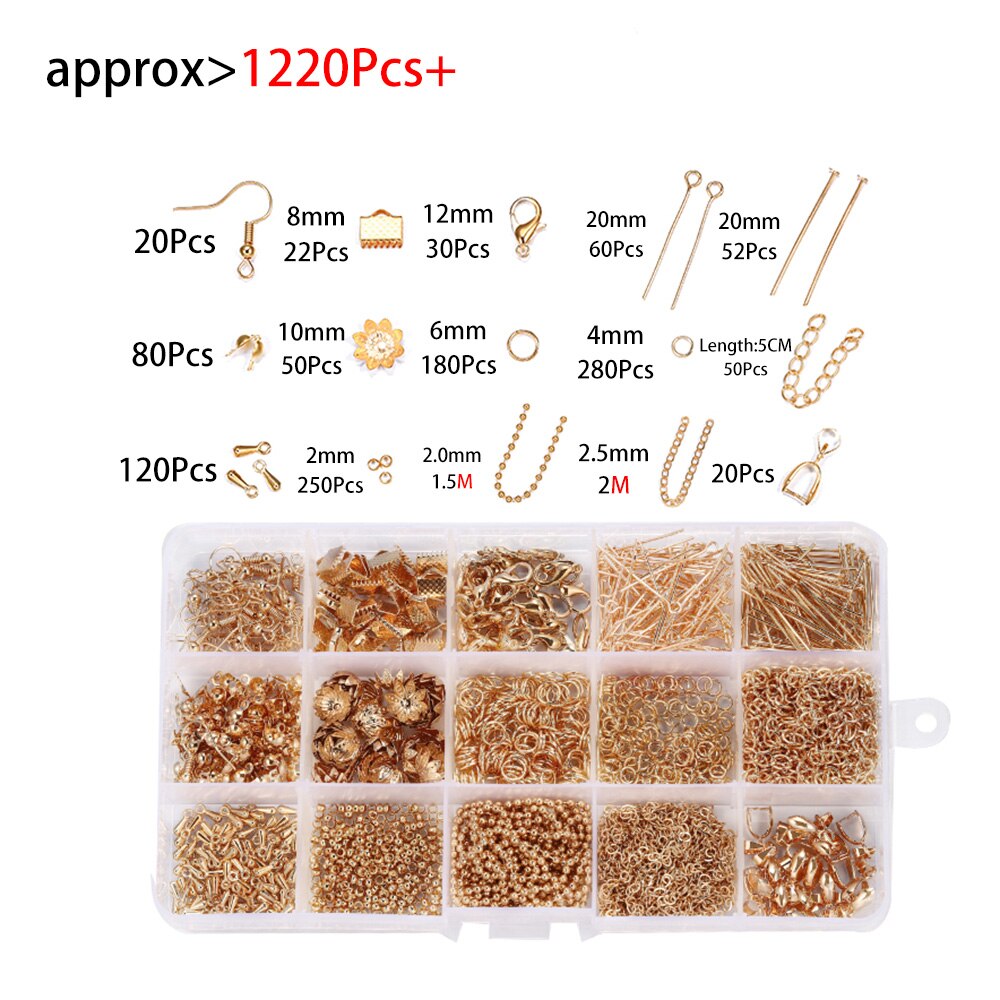 1220 Stks/set Oorbellen Haak Keten Open Jump Ring Headpins Diy Voor Ketting Bracelect Sieraden Maken Kits Vinden Benodigdheden Sets: Kc Gold