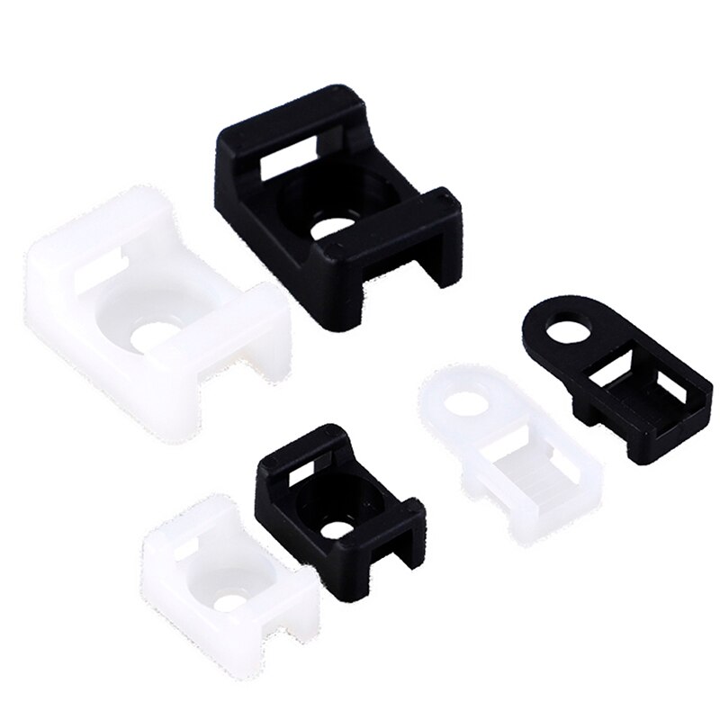 100pcs White Black Cable Tie Mount Wire Buddle Saddle Type Plastic Holder