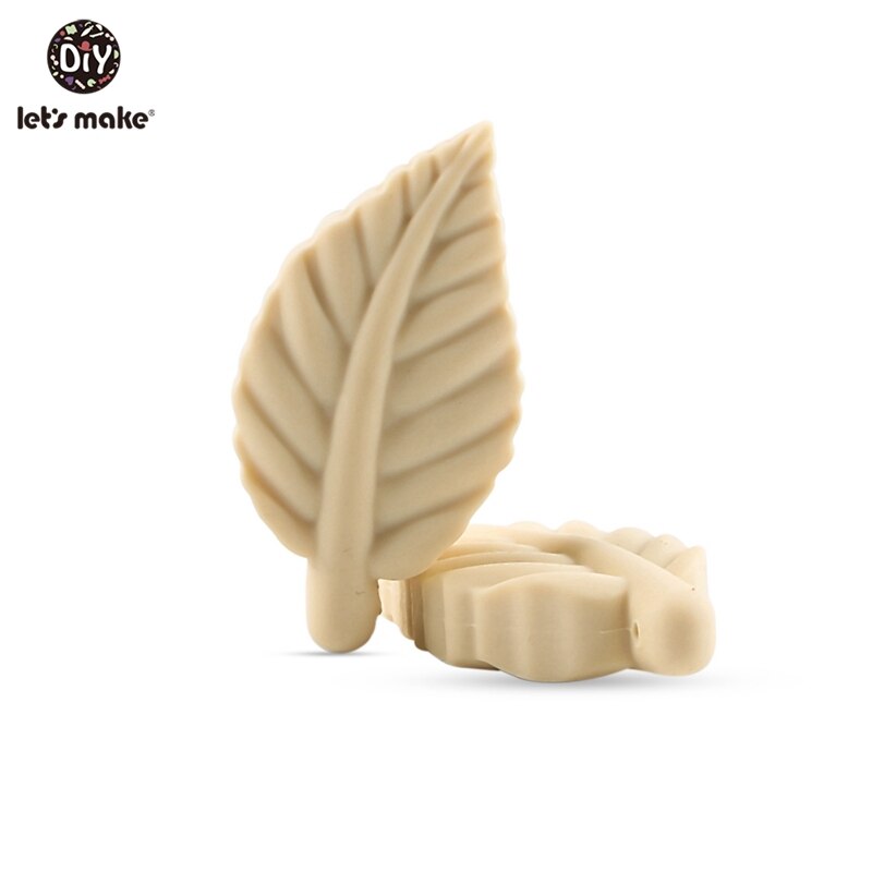 Låt oss göra 50pc silikonpärlor för babyskallerleksaker på sängkläder spjälsäng mobilhänge babybitring leksak pärlor blad: Beige