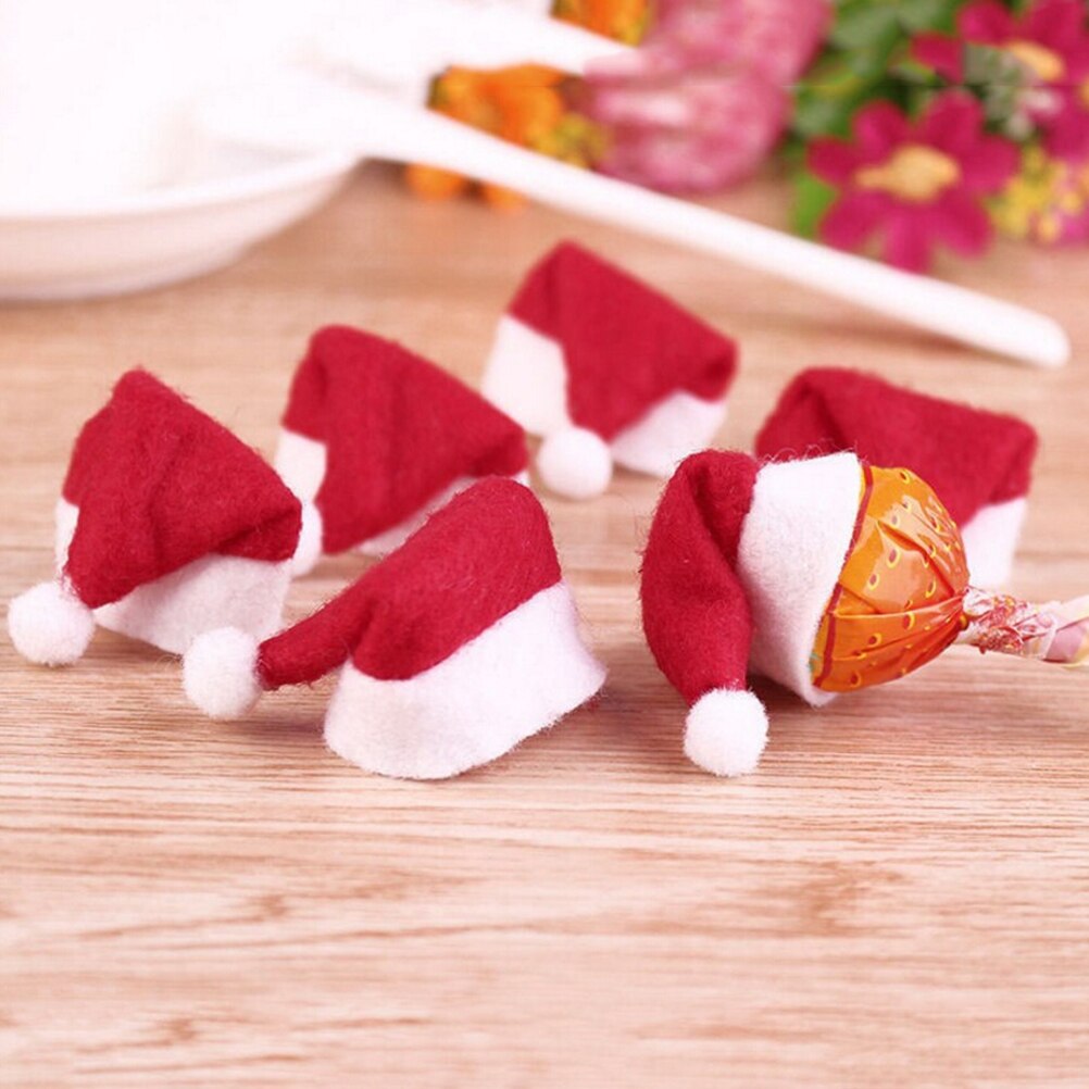 Rode Kerst Santa Hoed Cup Hoed 4.5 Cm Mini Kerstman Cover Jaar Kerstcadeau Kerst Candy Cover Decoratie 6 stks/set