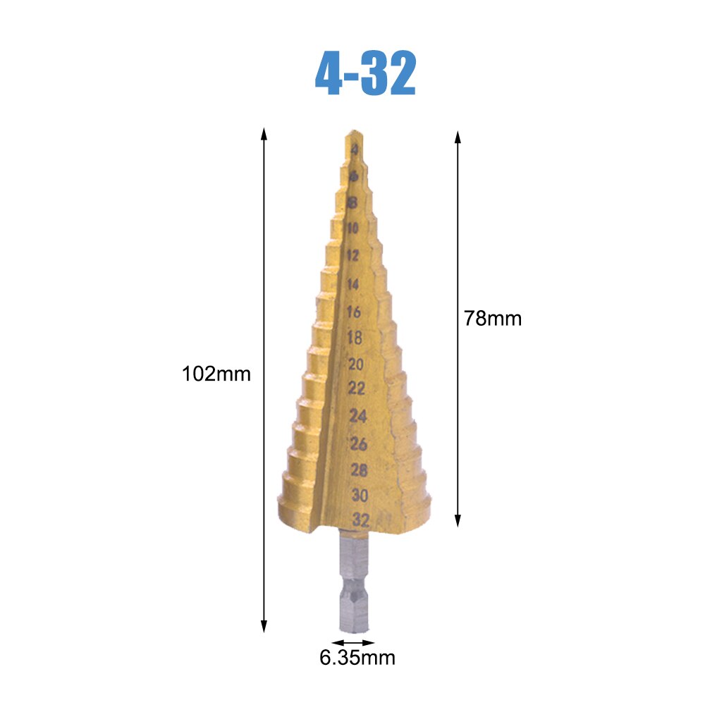 DIZAINLIFE HSS Cobalt Twist Step Drill Bit Set Cone Pagoda Shape Wood Metal Hole Cutter Drilling Titanium Coated Core Drill Bit: Straight Groove 4-32