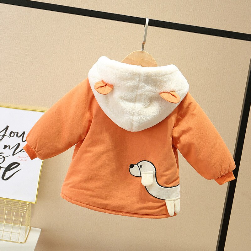 Girls in , the winter pure color embroidery printing cotton-padded jacket coat female baby animals: Orange / 24M