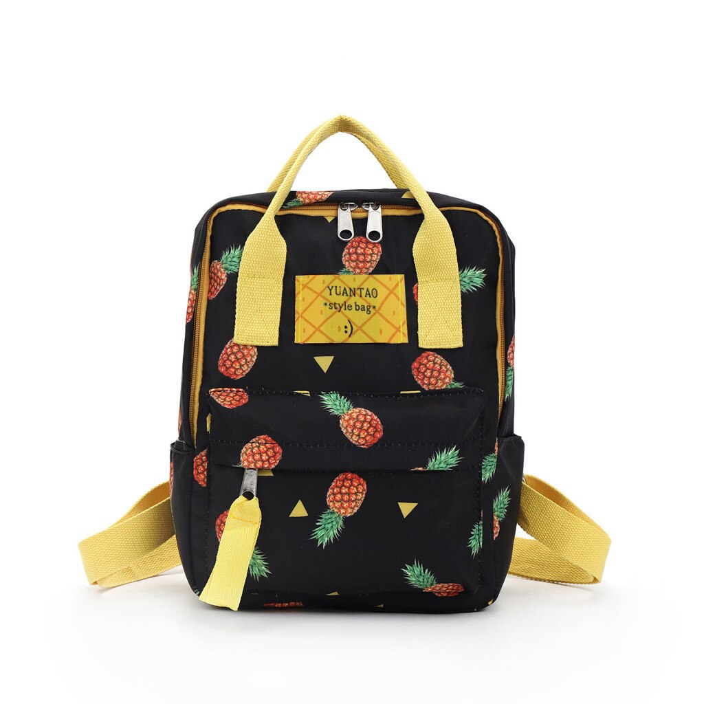 Mochila de viaje con estampado de piñas de para mujer, mochila de ocio de estilo universitario para niñas, bonita mochila escolar para niñas: Black