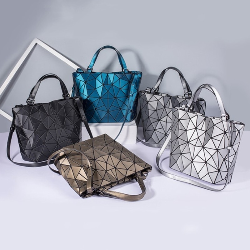 Female Top-Handle Bag Hologram Frosted matte crossbody Bag bucket bag patchwork triangle handbag bolsa feminina