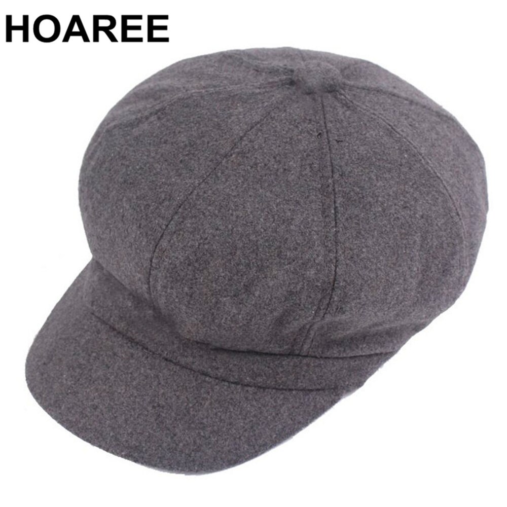 Hoaree kamel efterår vinter hat kvinder nyhedsdreng uld vintage ottekantet kasket afslappet elastisk hat kvindelig maler british cap