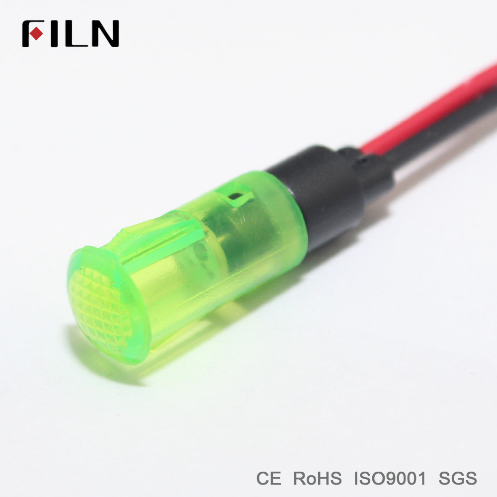 Fl1p-8qw-2 st 8mm diameter plast bärnsten vit röd grön plast 120v 220v 12v led pilotljus med 20cm kablar