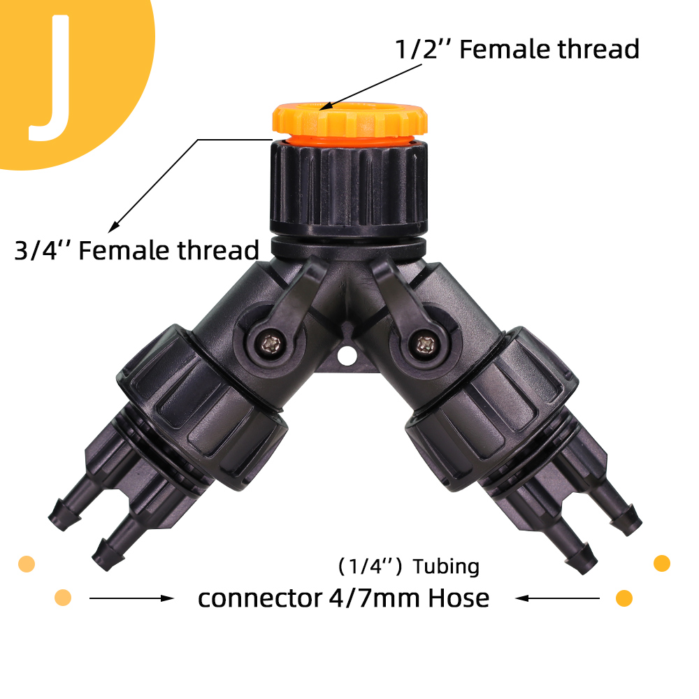 Garden Irrigation Connector 2 way four-way separator 1/2 "3/4" to 1/4 "barb 2 way tubing adapter suitable for plant irrigation: PURPLE