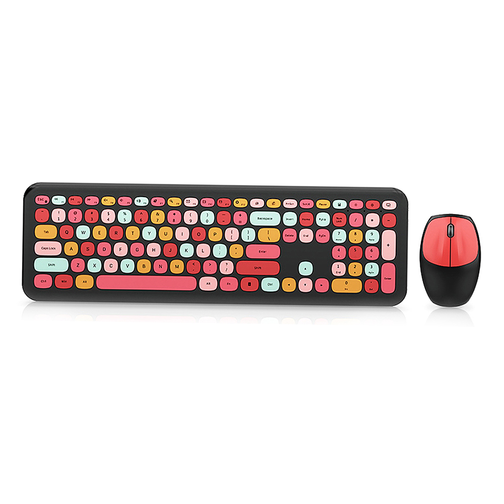 Mofii 666 2.4G Wireless Keyboard Mouse Combo Mixed Color 110 Key Keyboard Mouse Set with Round Punk Keycaps 2.4G Keyboard Mouse: black