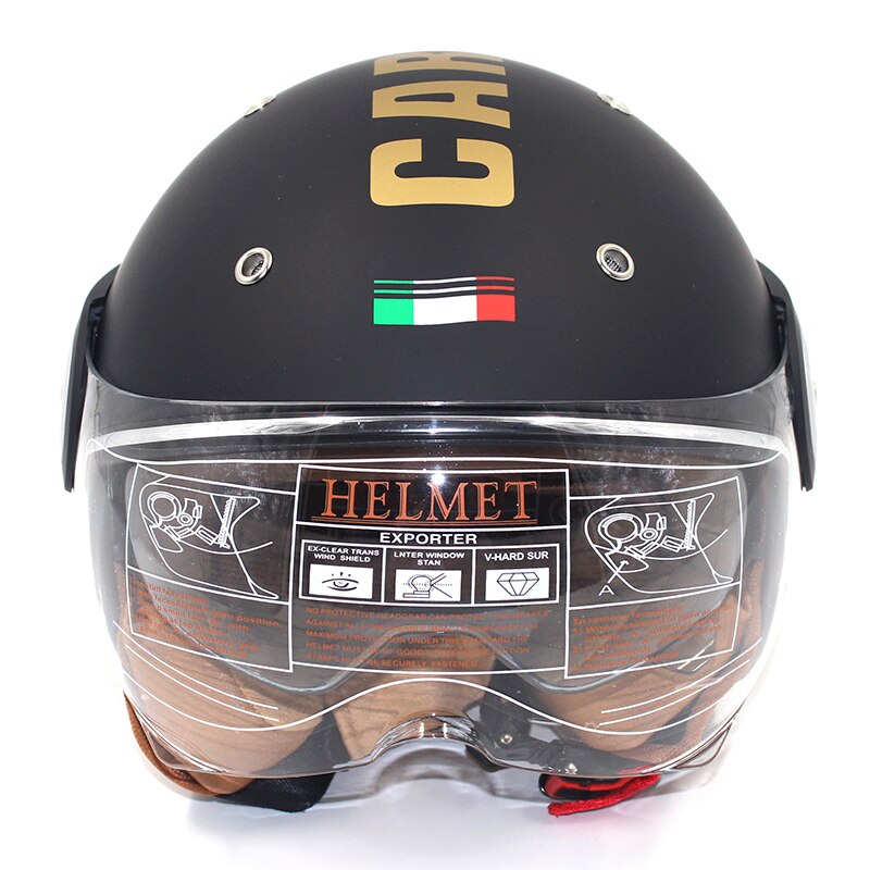Ibk Motorhelmen Elektrische Fiets Scooter Casco Casque Unisex 3/4 Gezicht Anti-Uv Open Gezicht Dual Lens Vier Seizoen Helm: black gold matte / L