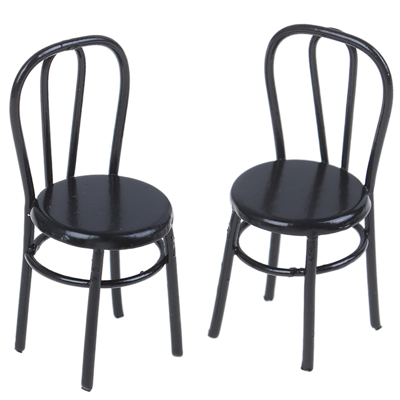 2 Pcs Miniature Black Dining Chair 1:12 Scale Mini Metal Chairs for DIY Dollhouse Kitchen Furniture Decoration Toy: Default Title