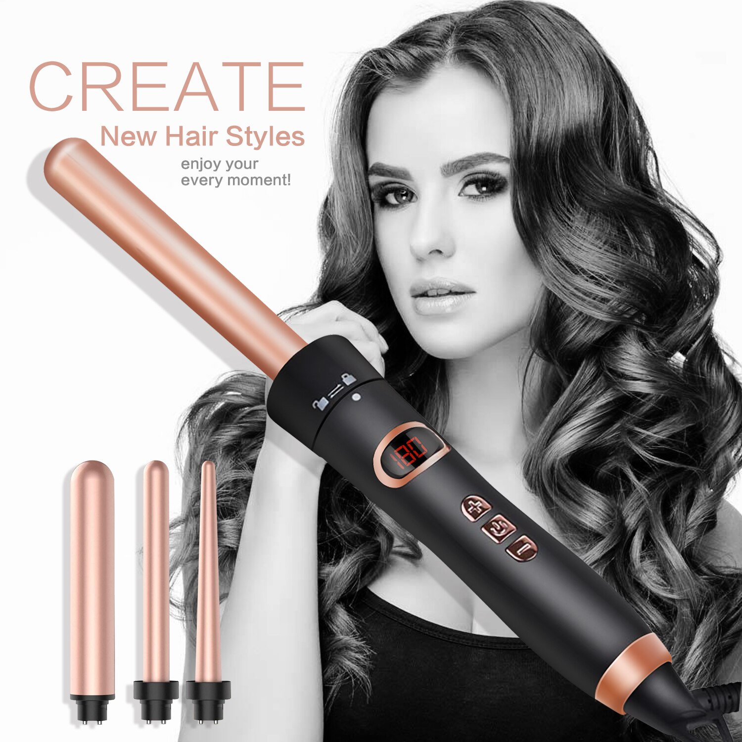 LtYioe 3-in-1 Automatic Curling Wand (1.1 1.25IN Hair Curler&Straightener Brush) 2-Way Rotation & 2-Way Slot, LCD Display, Ceramic Coating, Anti-Scald Auto Shut-Off, Four Temperature For Hair Styling - View #11