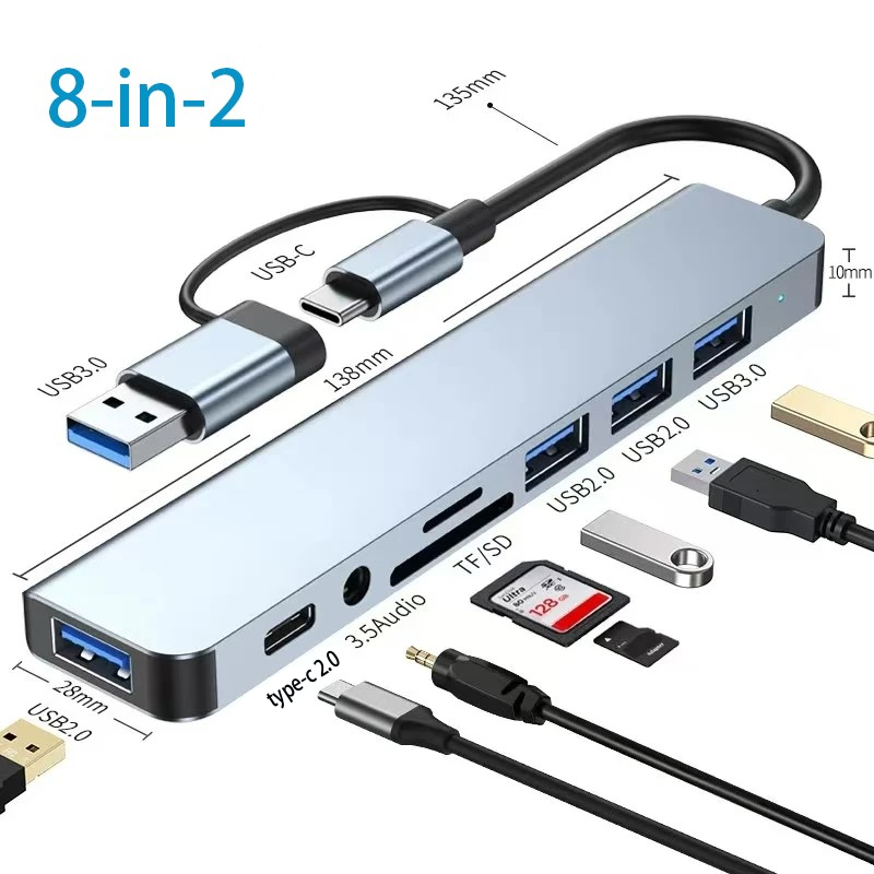 USB C HUB Type C Splitter Thunderbolt 3-dockingstation Laptopadapter met voor Macbook Air M1 iPad Pro: WHITE