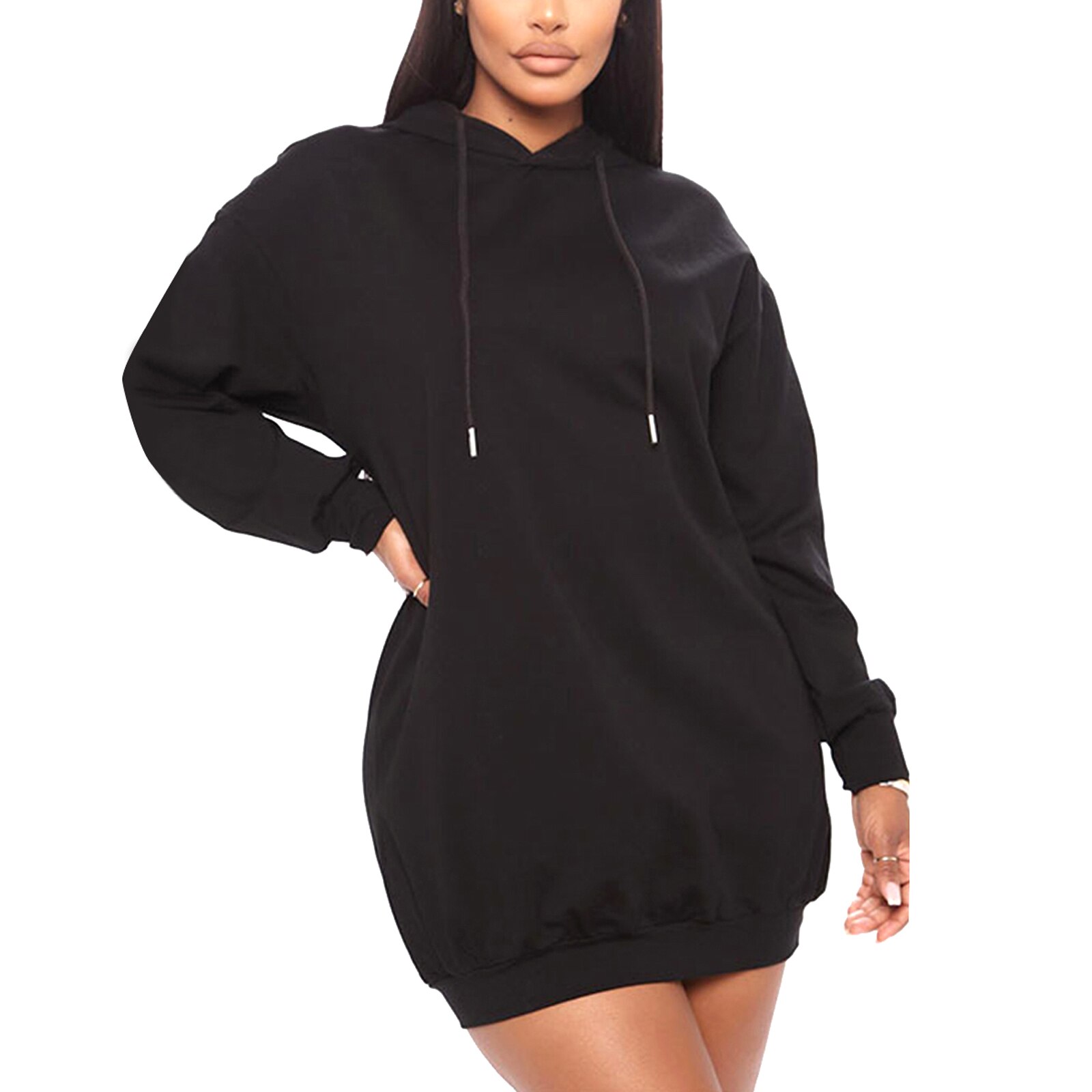 Pullover Solid Hooded Long Sweatshirts Women Long Sleeve Loose Baggy Sport Casual Drawstring Hoodies Top Streetwear: XL / Black