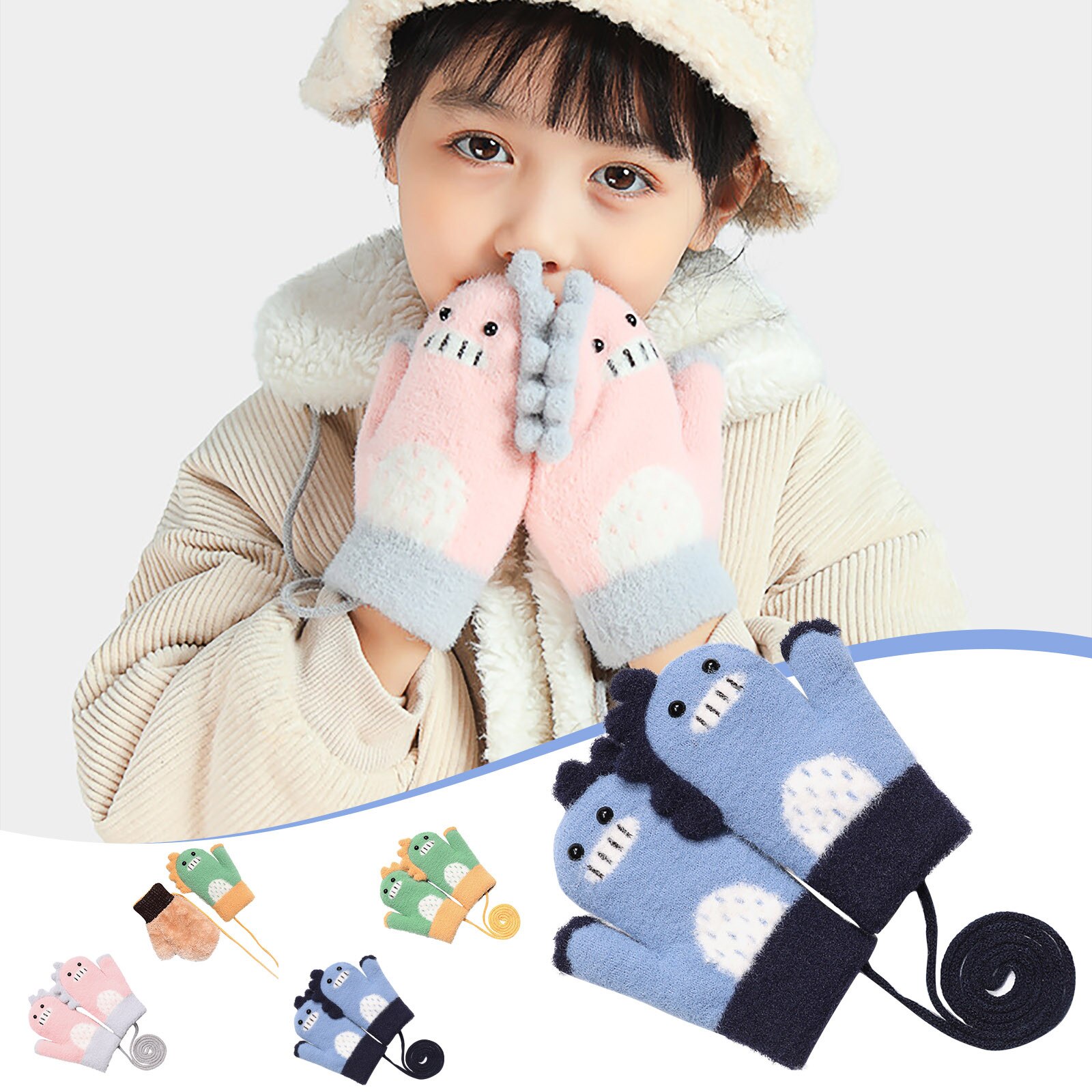 Neuheit freundlicher Handschuhe Karikatur Volle Finger warm Verdicken Fäustlinge Winter Handschuhe Windschutz Handschuhe Für 6-10 Jahre 15x15cm Перчатки