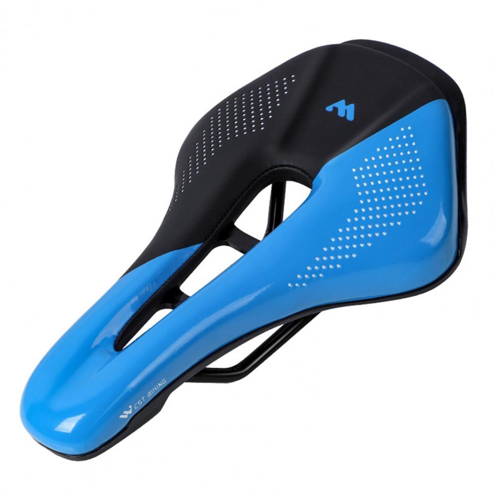 Selle de vélo ajourée confortable, respirante et souple avec coussin de siège pour le cyclisme: Black  Blue