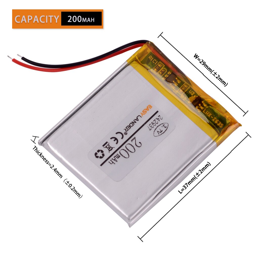 Mp3 Mp4 Player replacement battery for 242937 3.7v 200mAh rechargeable li Tablet polymer battery 253035