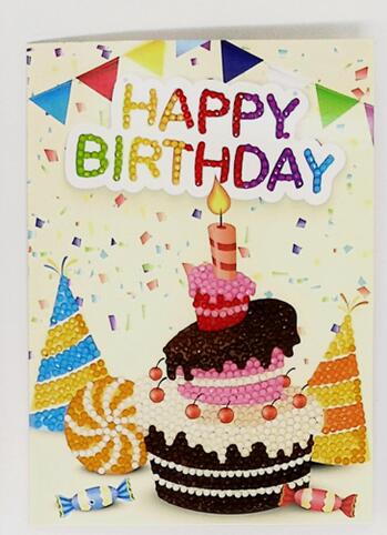 Cartes de vœux joyeux anniversaire diamant peinture | Rond 5d, kits de cartes de vœux, peinture diamant, broderie diamant, 13x18cm