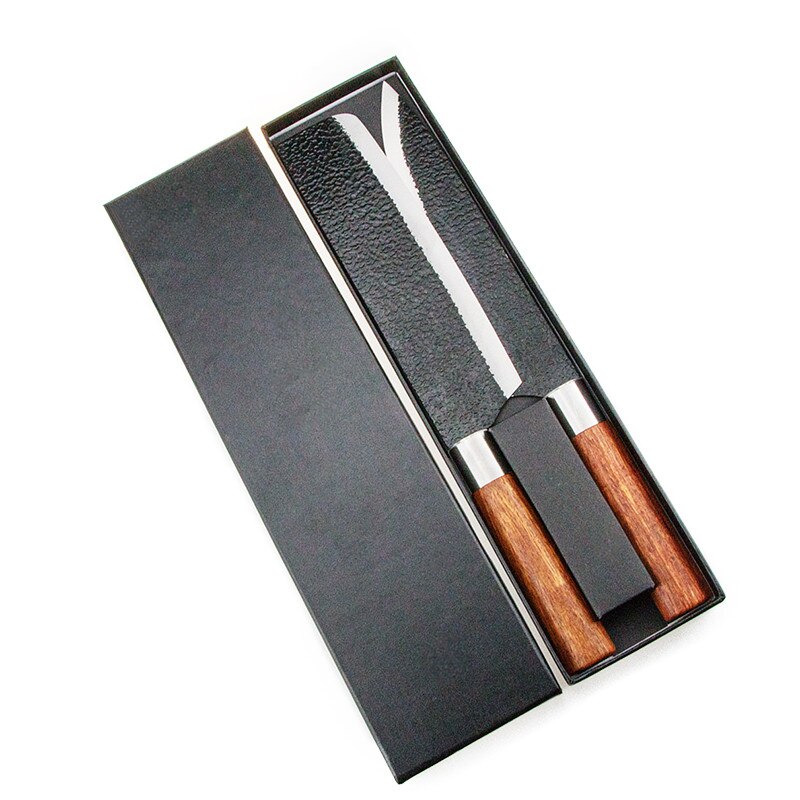 High Carbon Steel Knife Forged Hammer Chopping Knives Stainless Steel Nakiri Vegetables Meat Cleaver Japanese Cutlery Knife: 2 Pcs knife set
